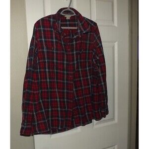 Duluth Trading Co Women's 2XL Flannel Shirt Blue Red Plaid Long Sleeve